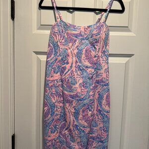 Lily Pulitzer Pink and blue paisley print dress with adjustable straps #paisleyp